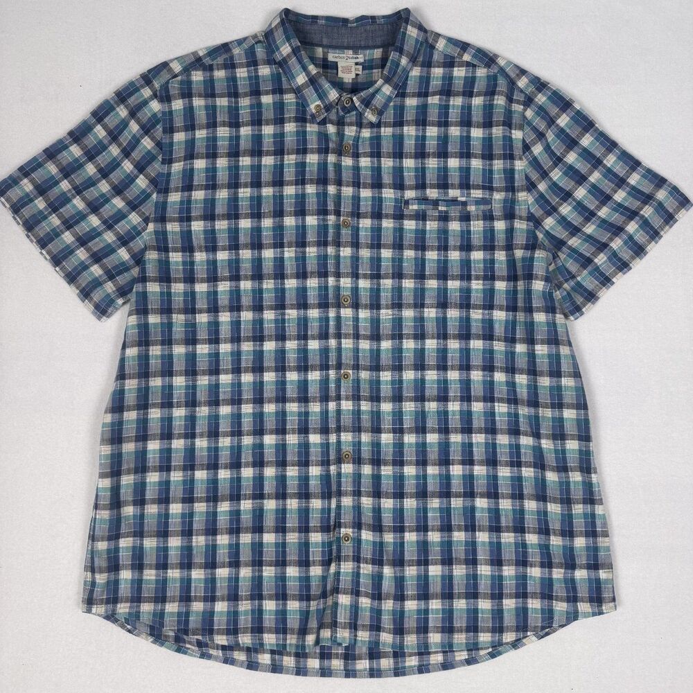 Carbon2cobalt Men's Short Sleeve Blue Plaid Button Down XX-Large Cotton Casual